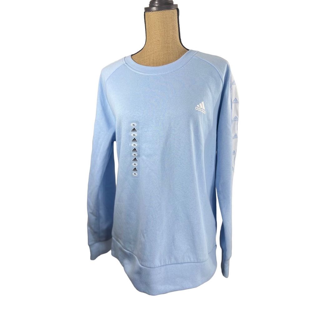 Adidas Light Blue Logo Sleeve Sweatshirt Pullover Crewneck Size XL Comfortable